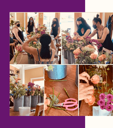 A group of people creating flower arrangements.